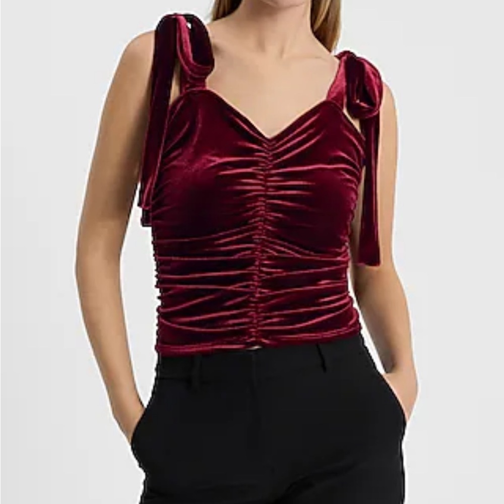 Express Red Ruched Velvet Tank Top